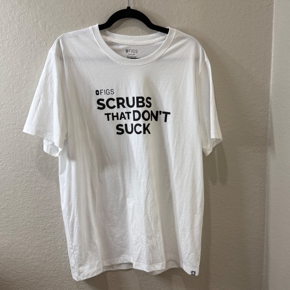 FIGS Scrubs That Don't Suck Graphic Tee White Pima Cotton Top Mens Large *Read